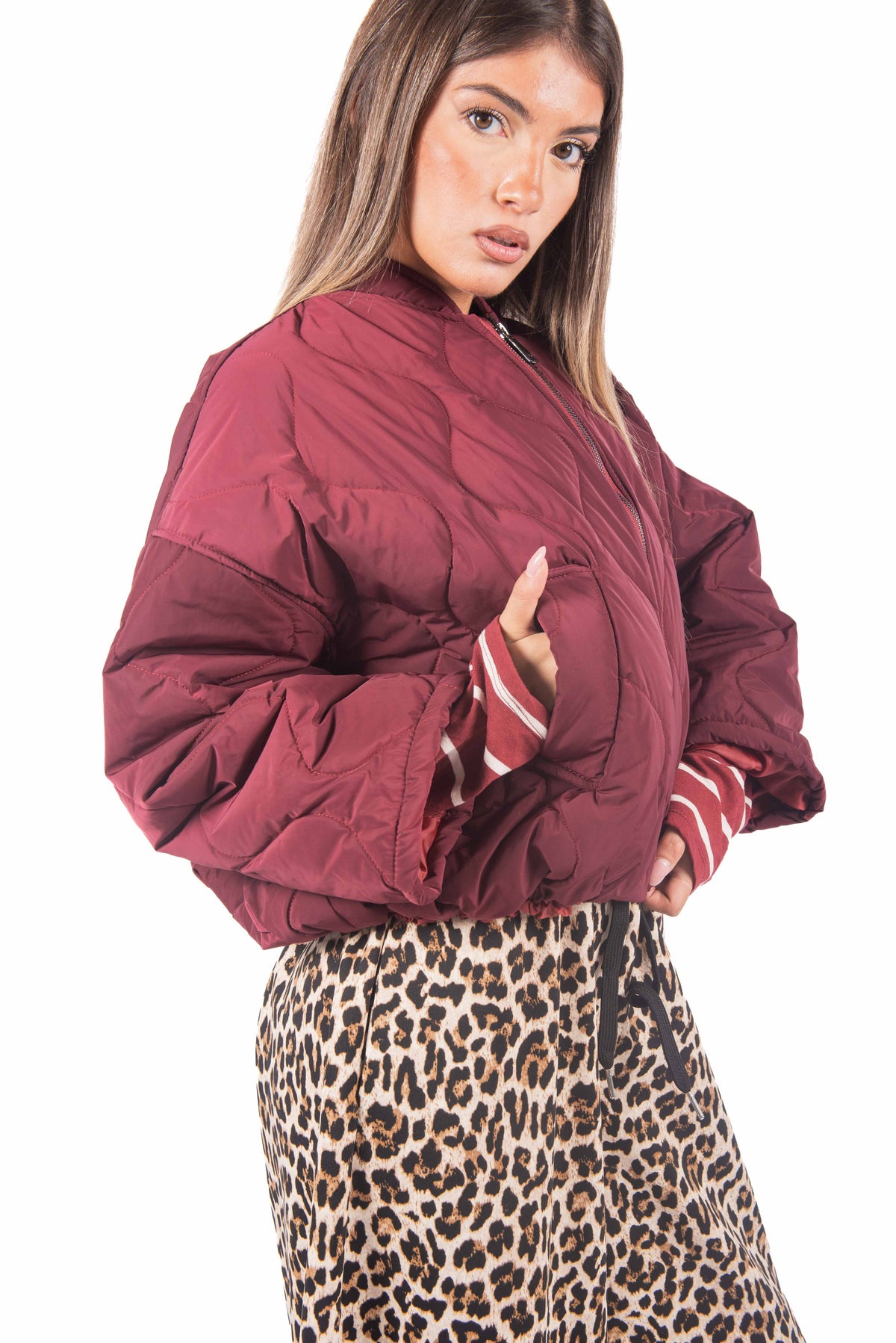 Bomber Trapuntato Bordeaux donna Miss love - 2
