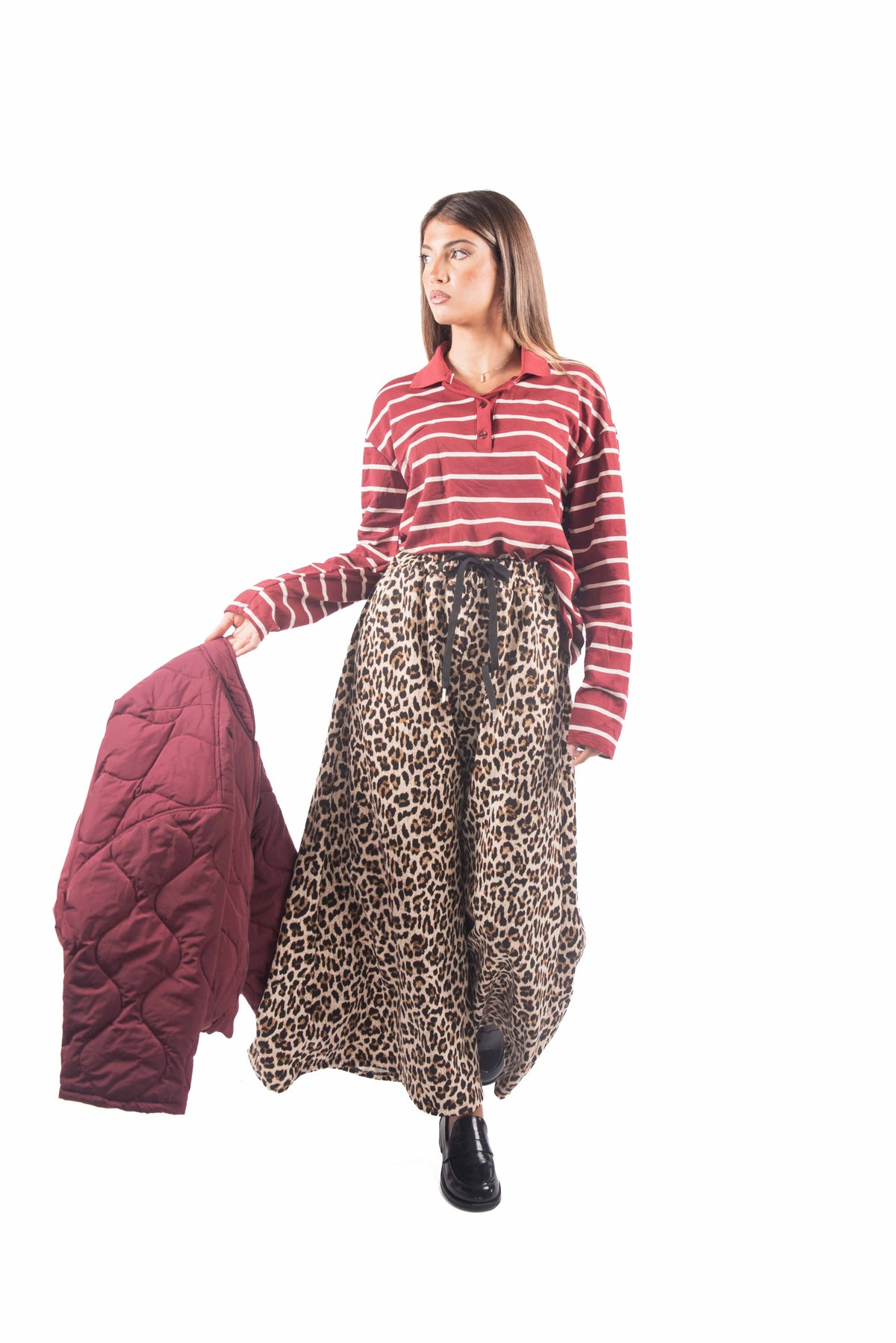 Maglia Polo a Righe Bordeaux donna Miss love - 2