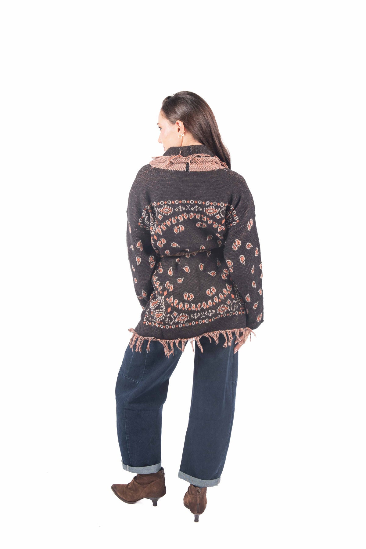 Cardigan in Maglia Jacquard con Frange e Cintura donna Miss love - 6