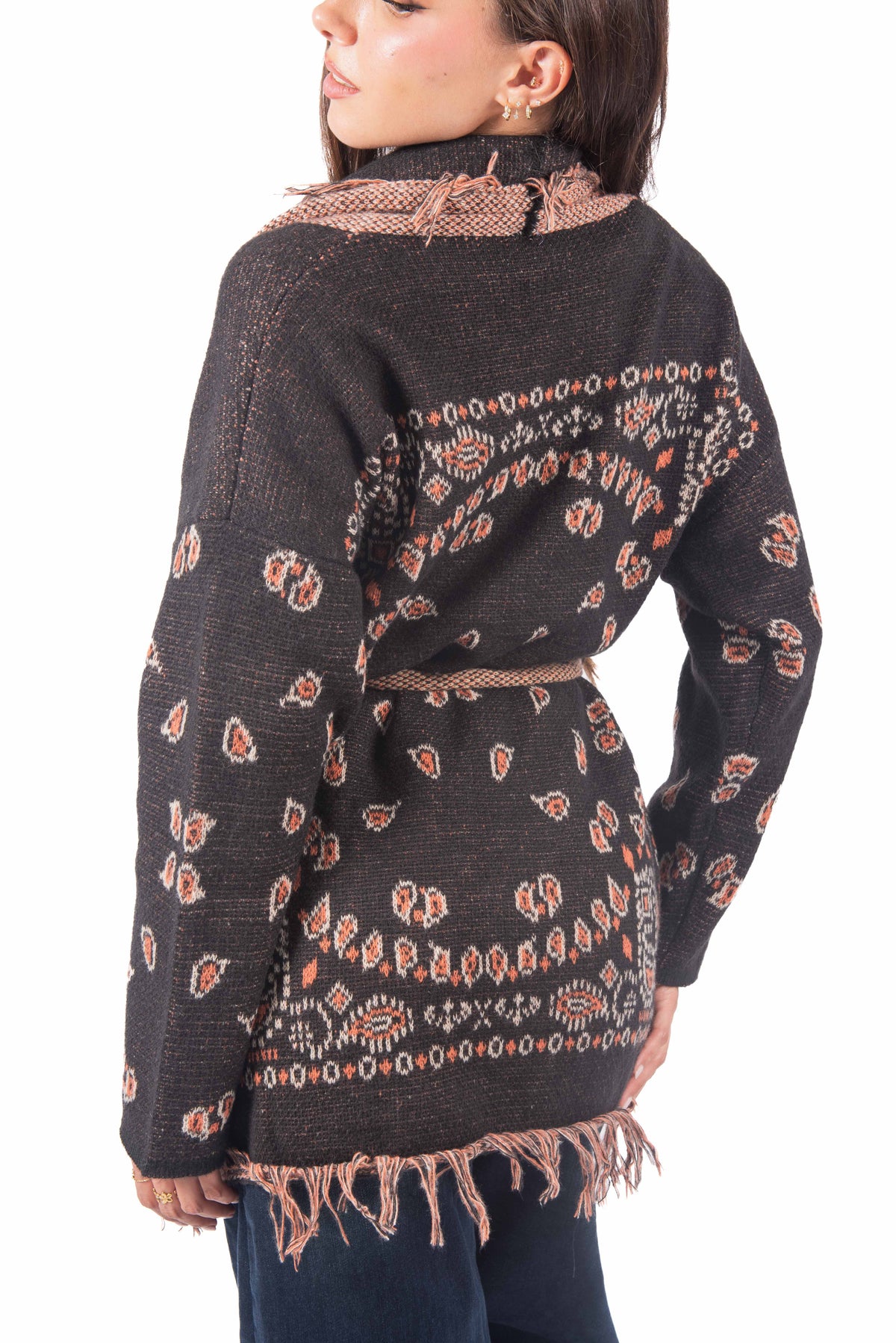 Cardigan in Maglia Jacquard con Frange e Cintura donna Miss love - 2