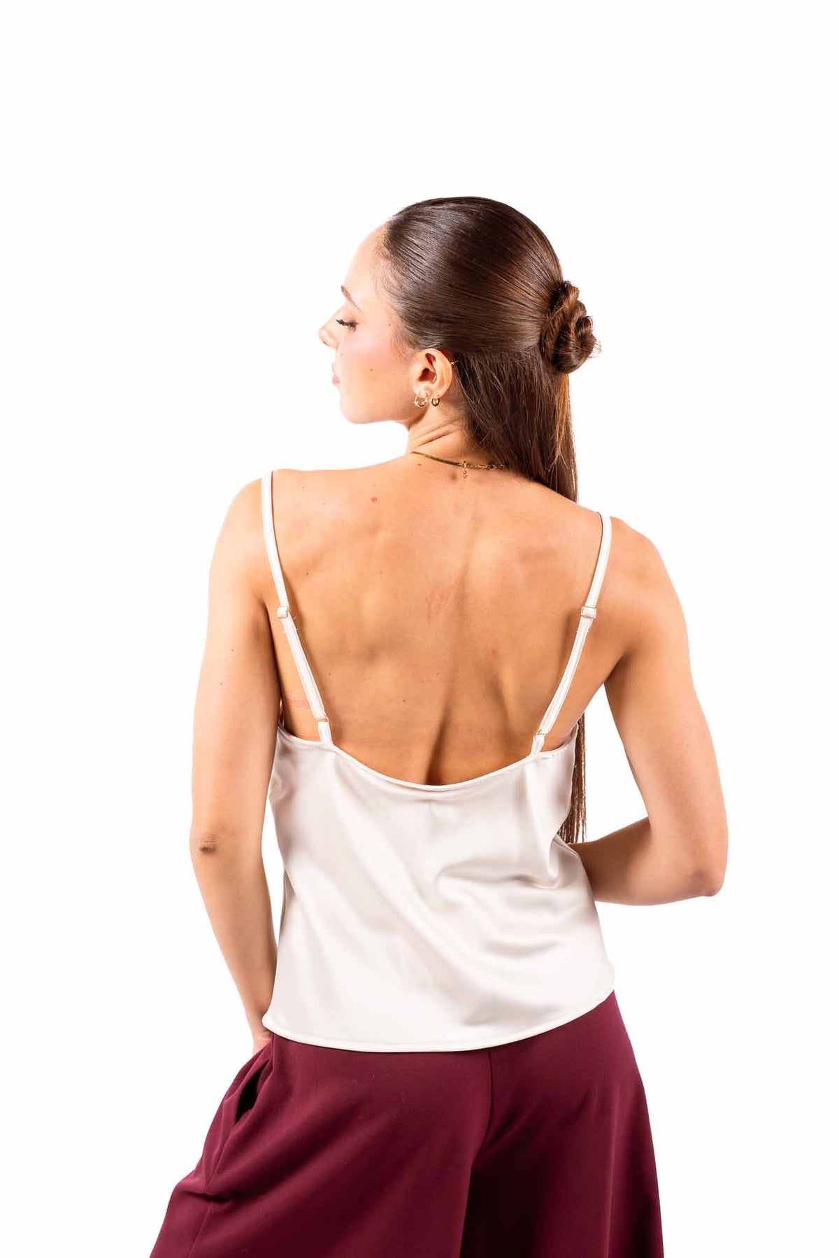 Top Canotta in Satin Panna con Pizzo donna Tensione in - 2