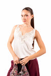Top Canotta in Satin Panna con Pizzo donna Tensione in - 1