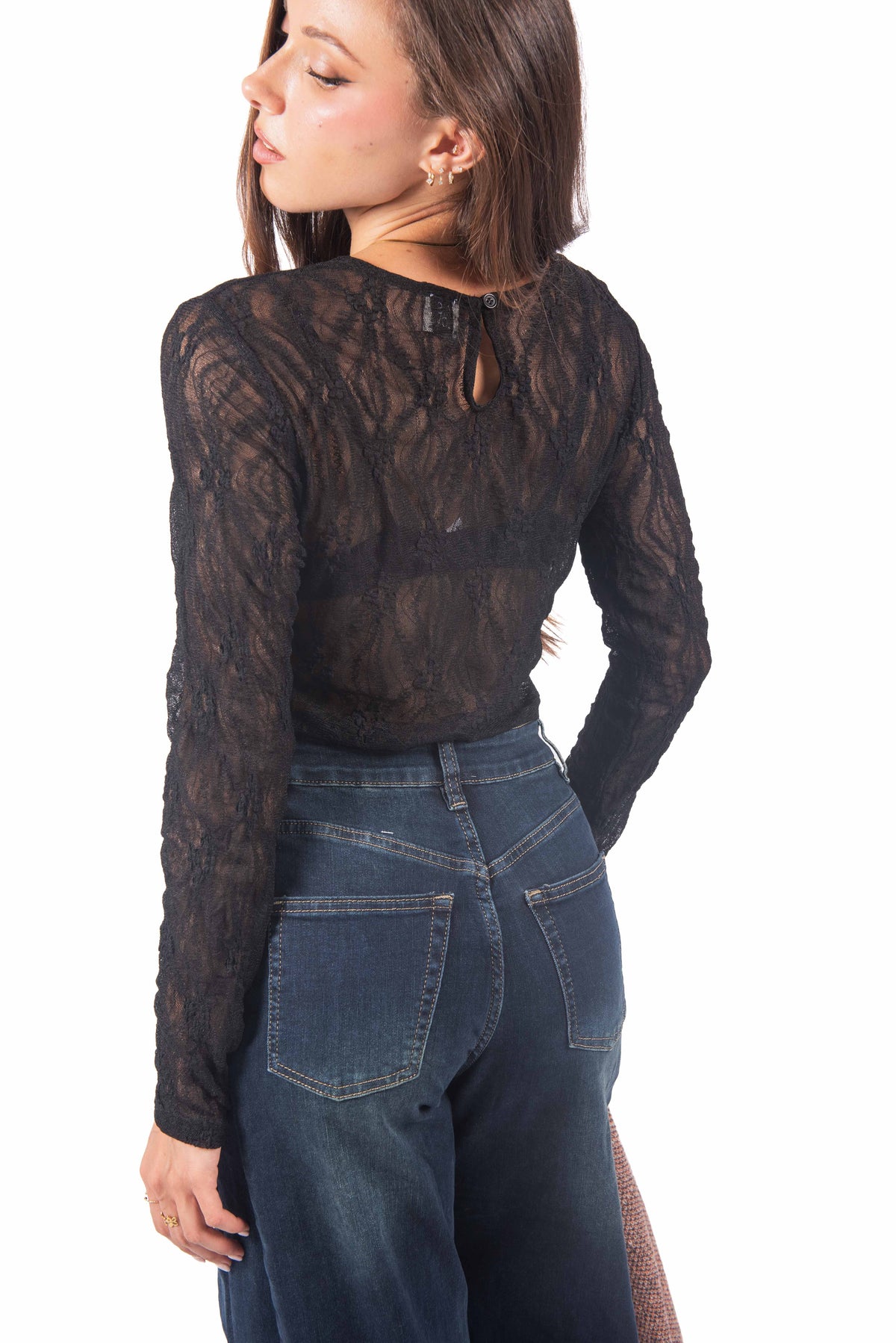 Maglia in Pizzo Strutturato Nera donna Miss love - 3