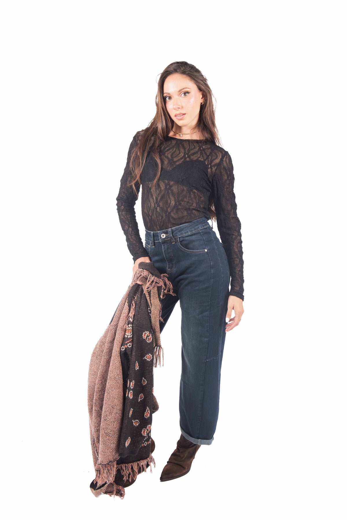 Maglia in Pizzo Strutturato Nera donna Miss love - 4