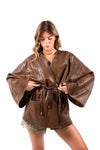 Giacca Kimono in Ecopelle Tabacco con Cintura donna Tensione in - 4