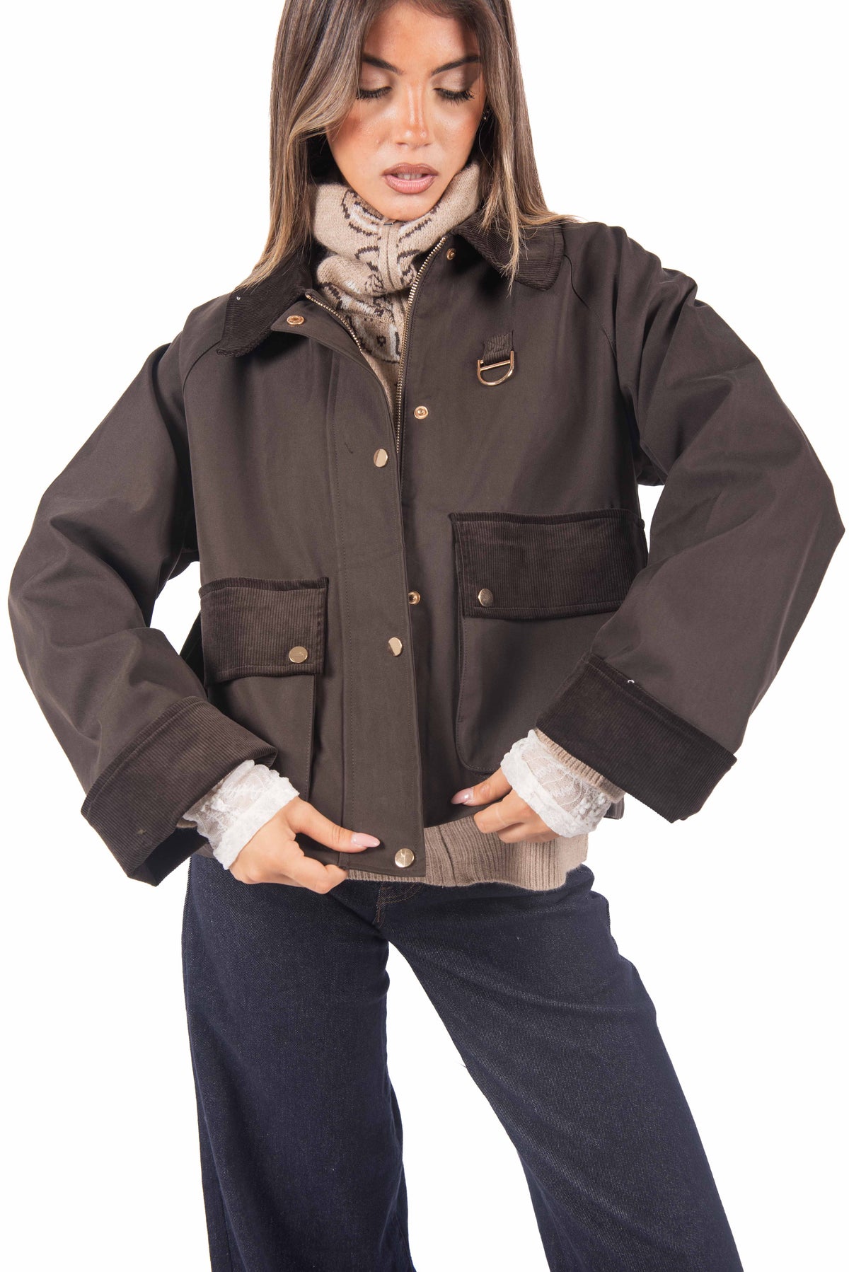 Giacca Corta in Tessuto Tecnico con Velluto donna Miss love - 3
