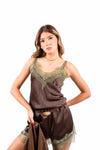 Shorts Satin Cioccolato con Pizzo a Contrasto e Cintura donna Tensione in - 2