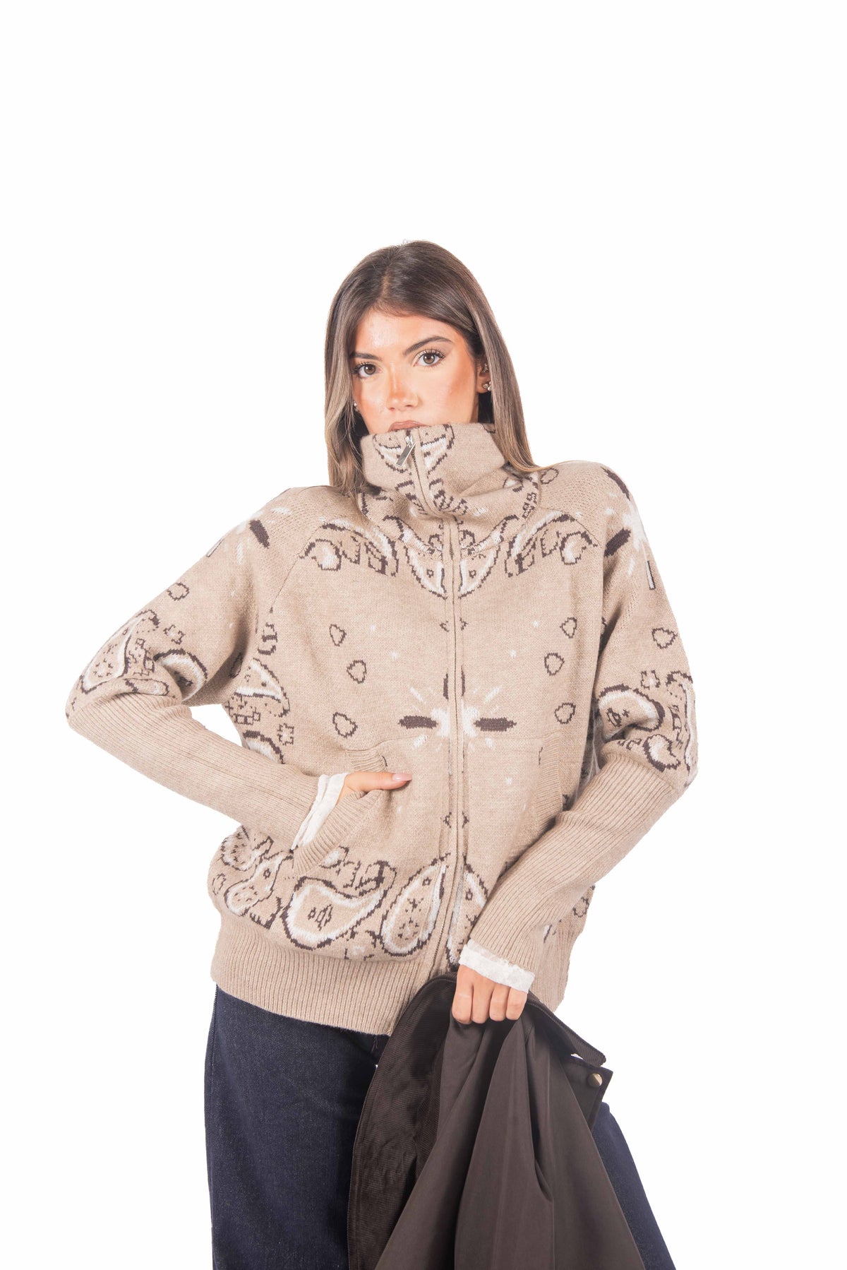 Felpa in Maglia Jacquard con Zip donna Miss love - 3