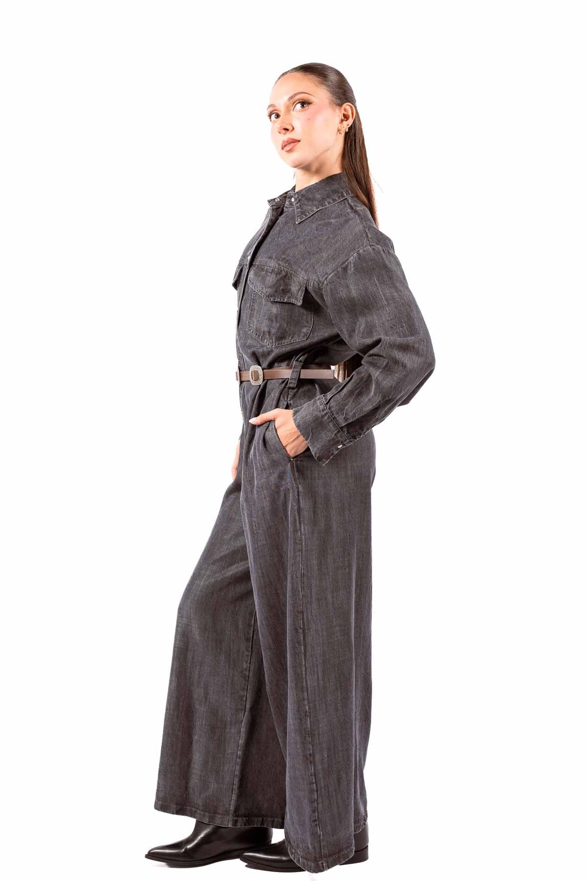 Tuta Jumpsuit Grigia con Cintura donna Tensione in - 2