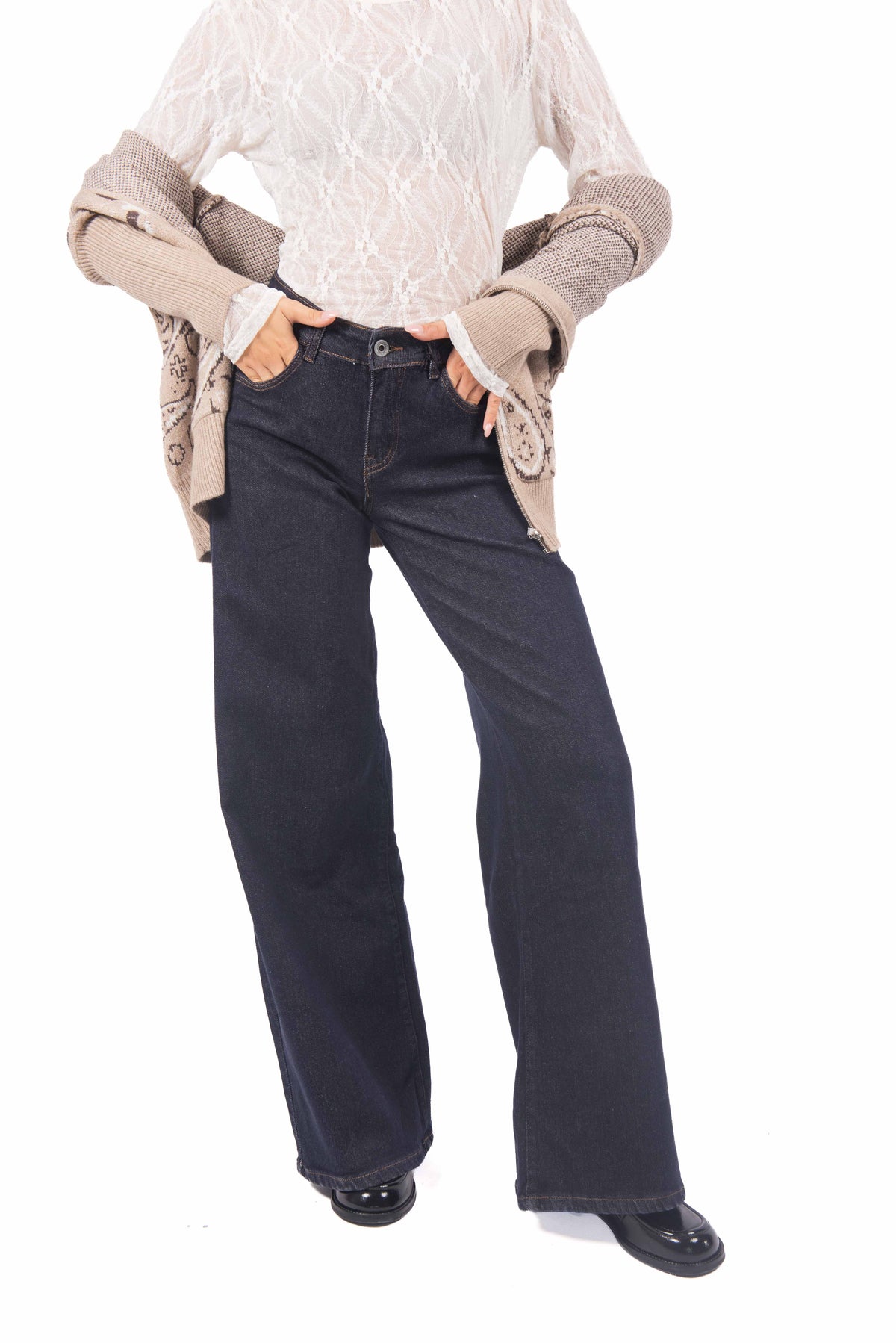 Jeans Wide Leg Lavaggio Scuro donna Miss love - 1