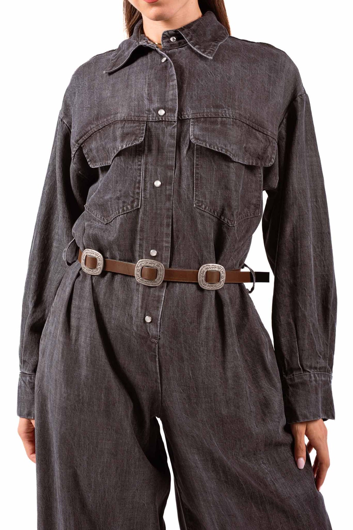 Tuta Jumpsuit Grigia con Cintura donna Tensione in - 3
