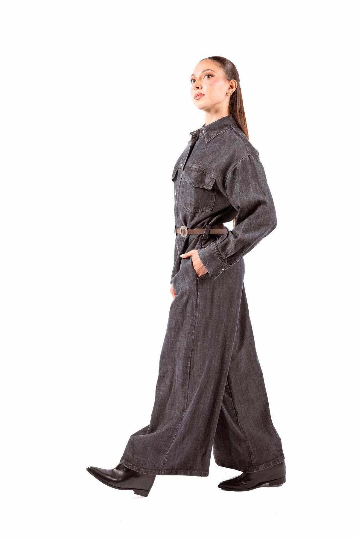 Tuta Jumpsuit Grigia con Cintura donna Tensione in - 5