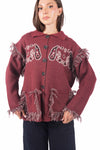 Cardigan in Maglia con Frange e Ricami Bordeaux donna Miss love - 2