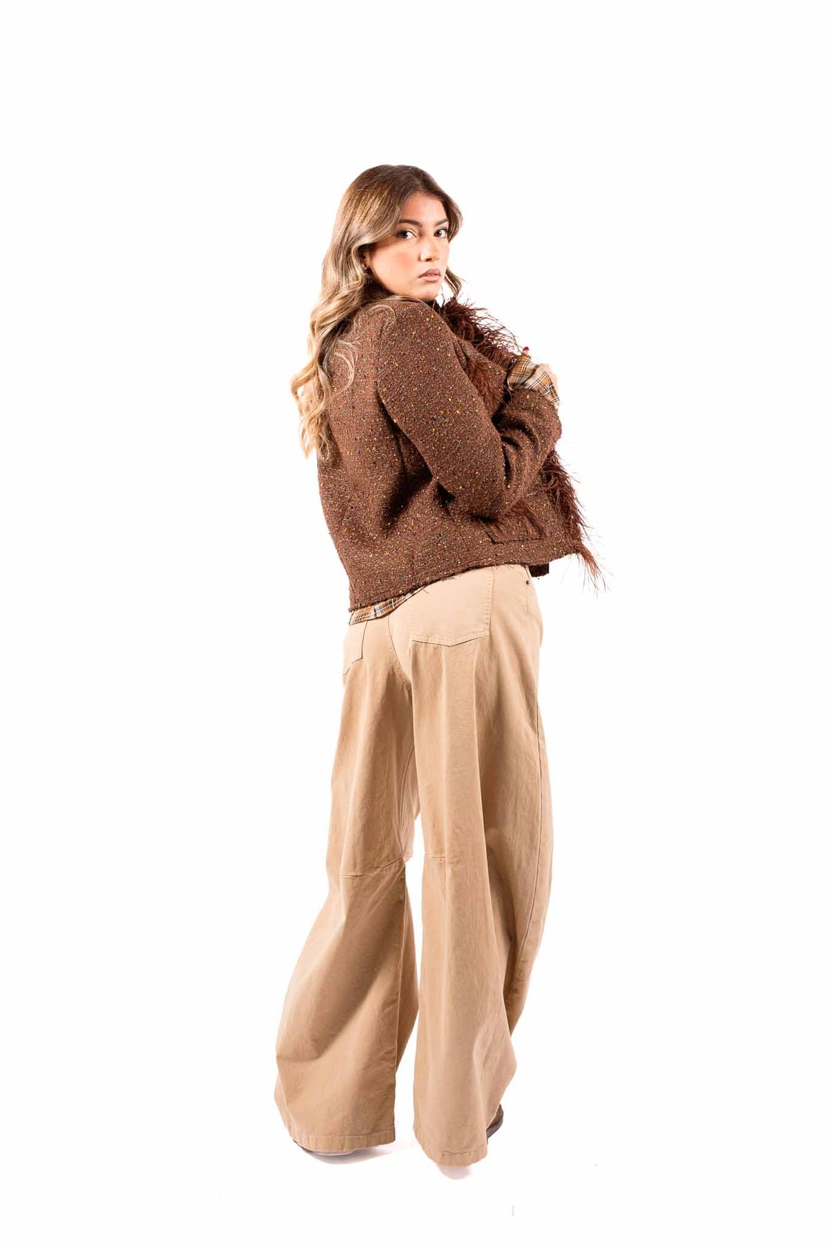 Giacca Corta in Tweed Marrone con Frange e Paillettes donna Tensione in - 5