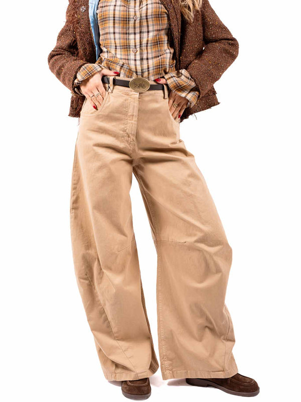 Pantaloni Barrel Fit Beige con Cintura Western da donna Tensione in