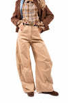 Pantaloni Barrel Fit Beige con Cintura Western donna Tensione in - 1