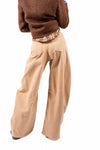 Pantaloni Barrel Fit Beige con Cintura Western donna Tensione in - 2