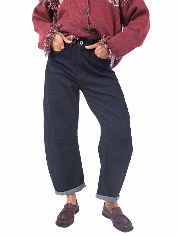 Jeans Barrel Fit Lavaggio Scuro da donna Miss love