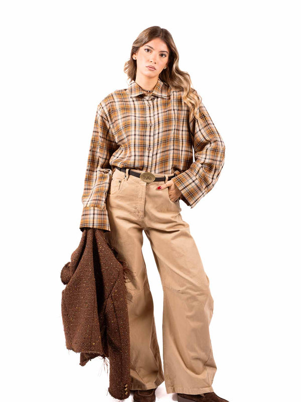 Camicia a Quadri Tartan Senape/Marrone da donna Tensione in