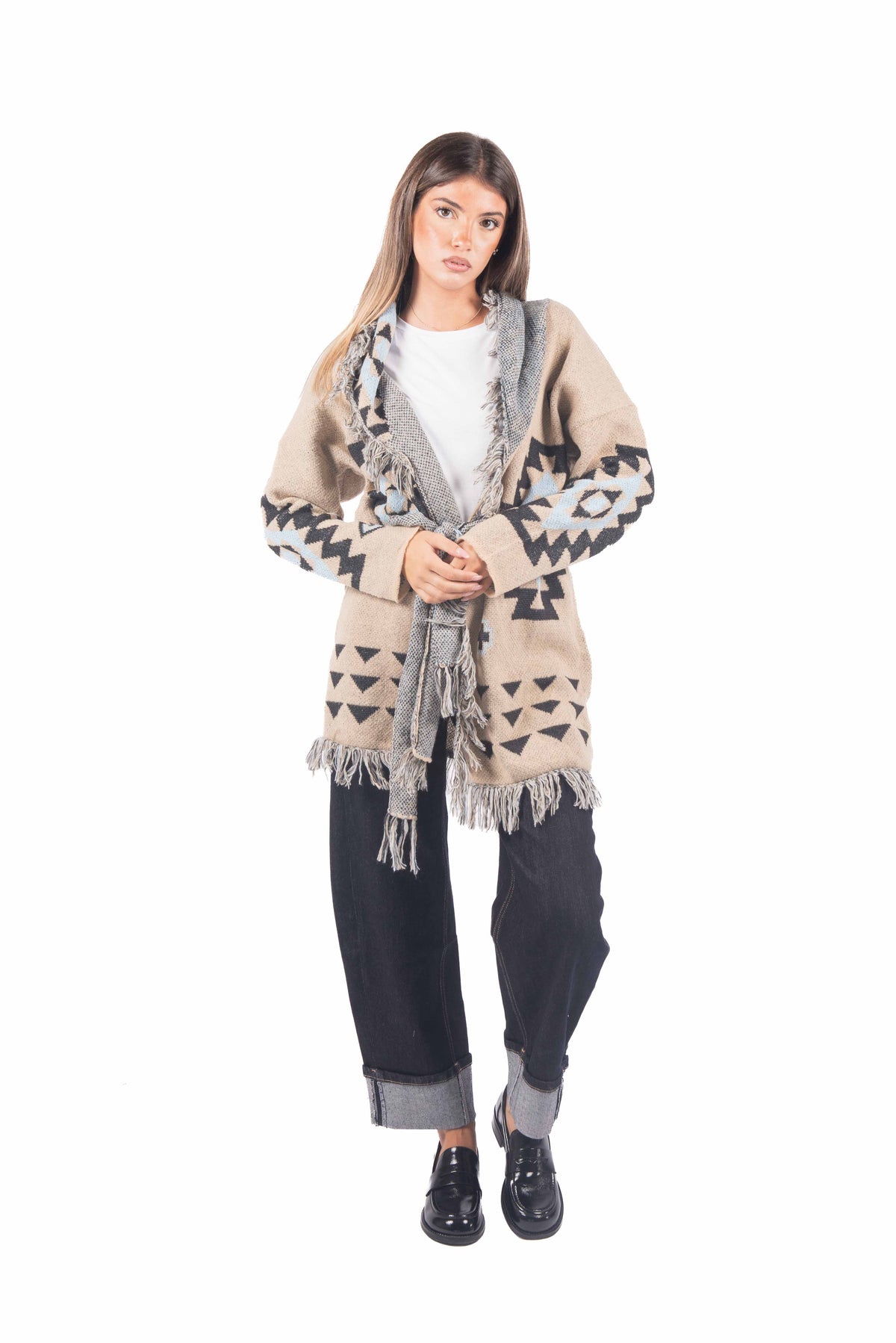 Cardigan in Maglia Jacquard con Frange donna Miss love - 3