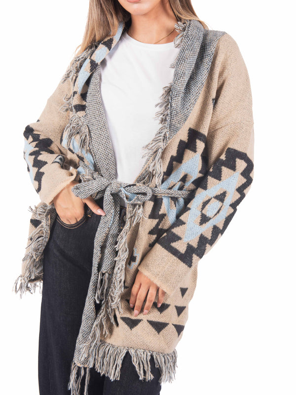 Cardigan in Maglia Jacquard con Frange da donna Miss love