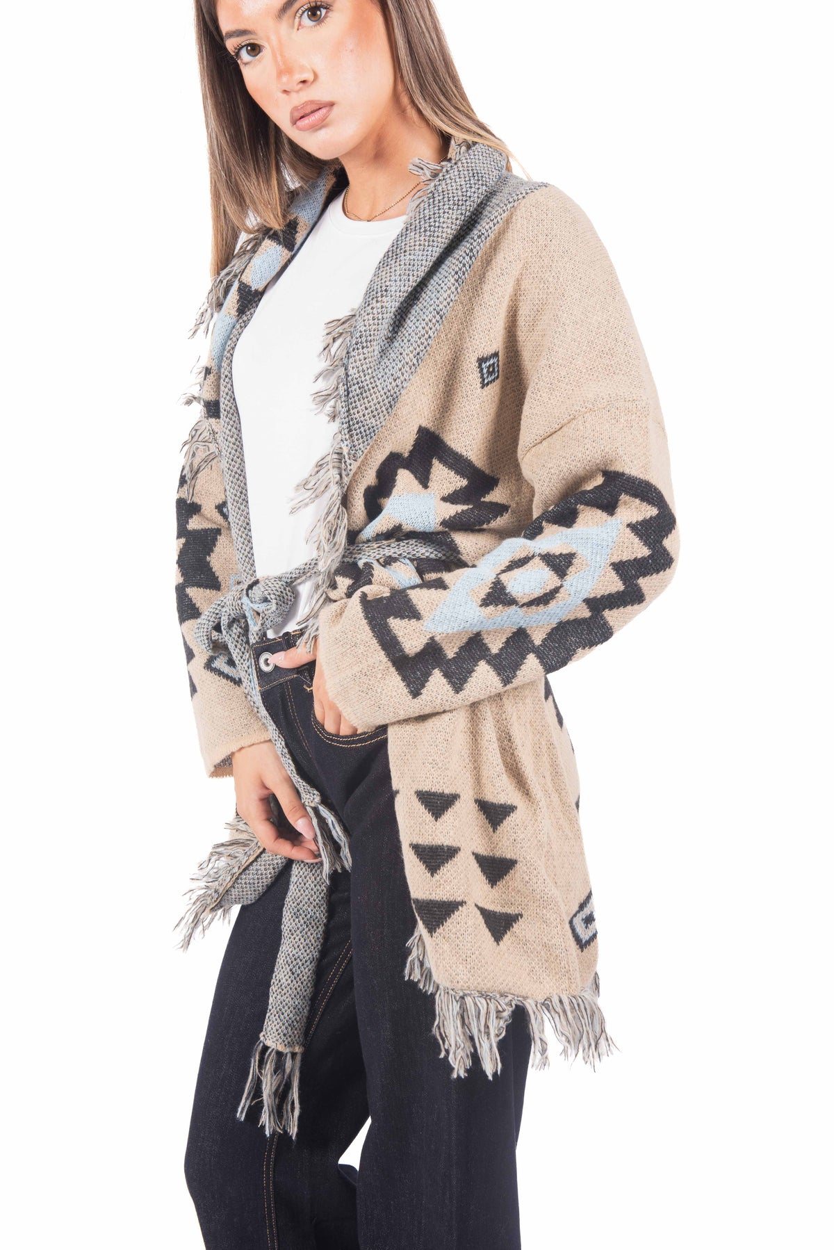 Cardigan in Maglia Jacquard con Frange donna Miss love - 5
