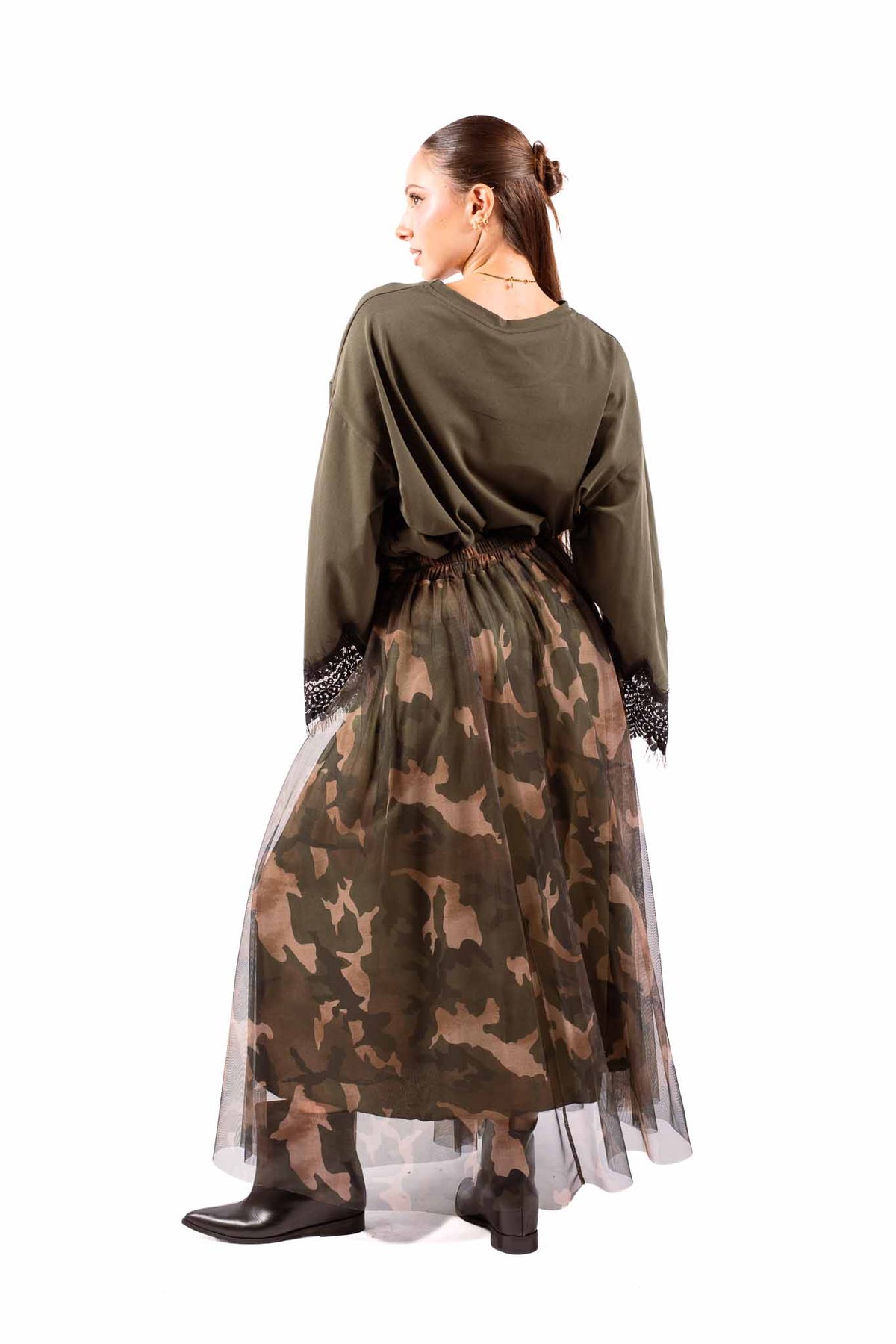 Maglia in Cotone Militare con Applicazione in Pizzo donna Tensione in - 2