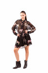 Abito Corto Chiffon Nero con Stampa e Cravatta Coordinata donna Tensione in - 1