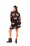 Abito Corto Chiffon Nero con Stampa e Cravatta Coordinata donna Tensione in - 2