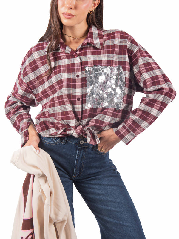 Camicia a Quadri Tartan con Taschino Paillettes da donna Miss love