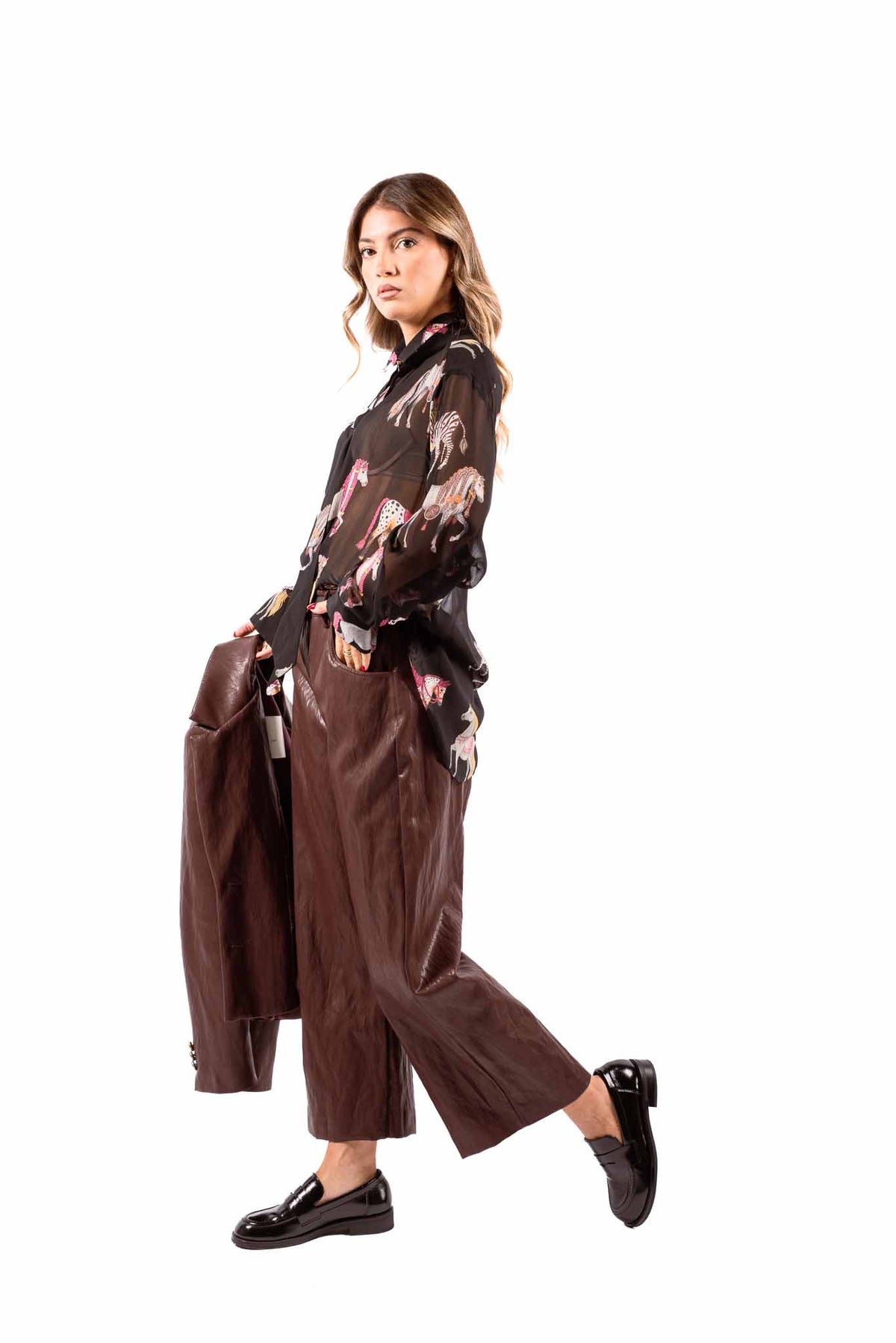Camicia Chiffon Nero con Stampa e Cravatta Coordinata donna Tensione in - 3