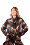 Camicia Chiffon Nero con Stampa e Cravatta Coordinata donna Tensione in - 1