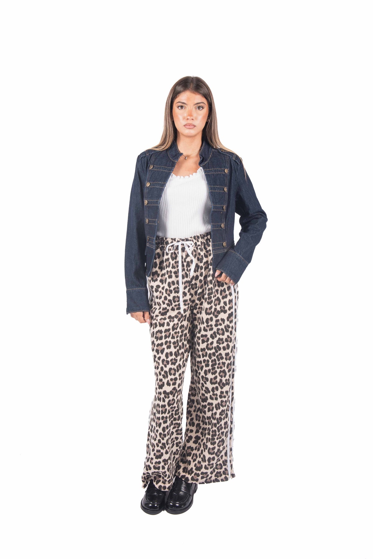 Pantaloni Fluidi Leopardati con Bande Laterali donna Miss love - 2