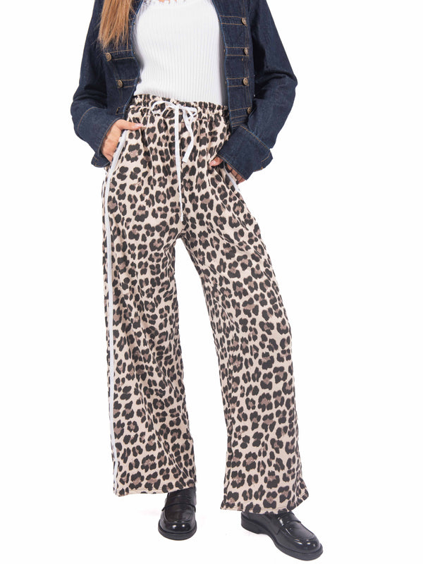Pantaloni Fluidi Leopardati con Bande Laterali da donna Miss love