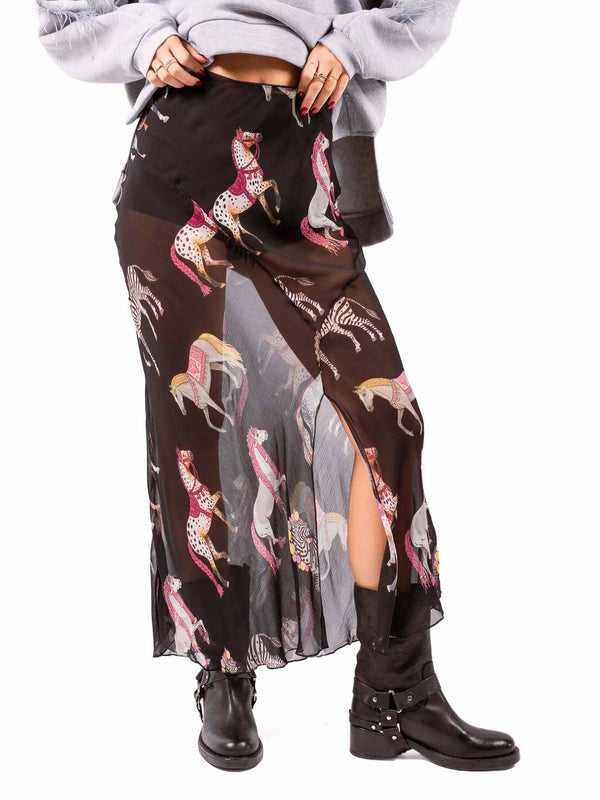 Gonna Tralice in Chiffon Nero con Stampa e Culotte Inclusa da donna Tensione in