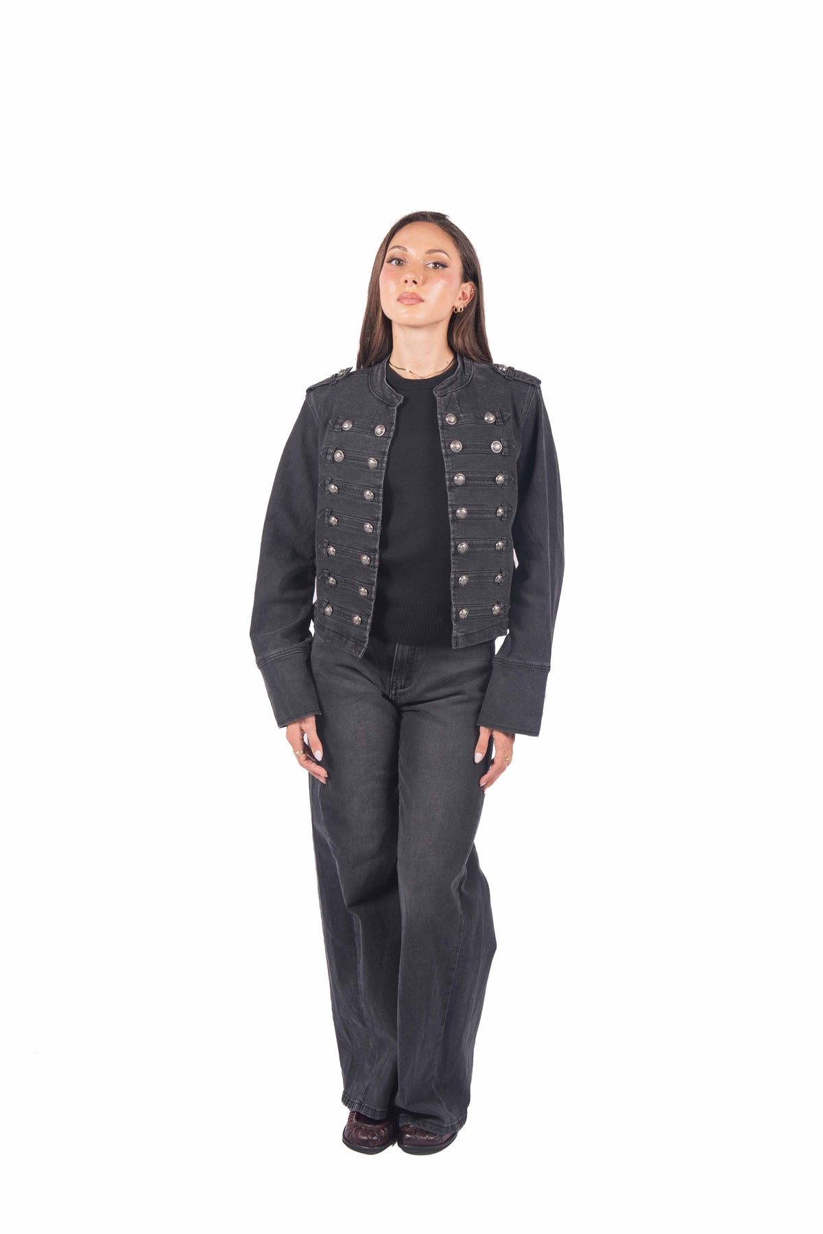Giacca Military Style Denim Nero donna Miss love - 4