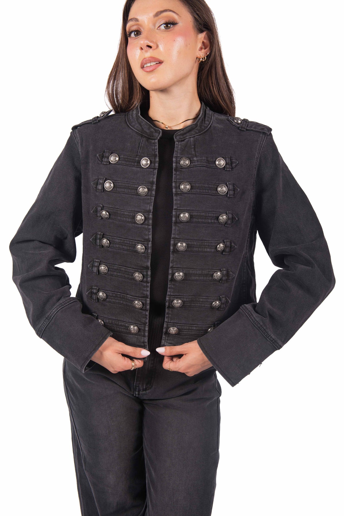 Giacca Military Style Denim Nero donna Miss love - 1