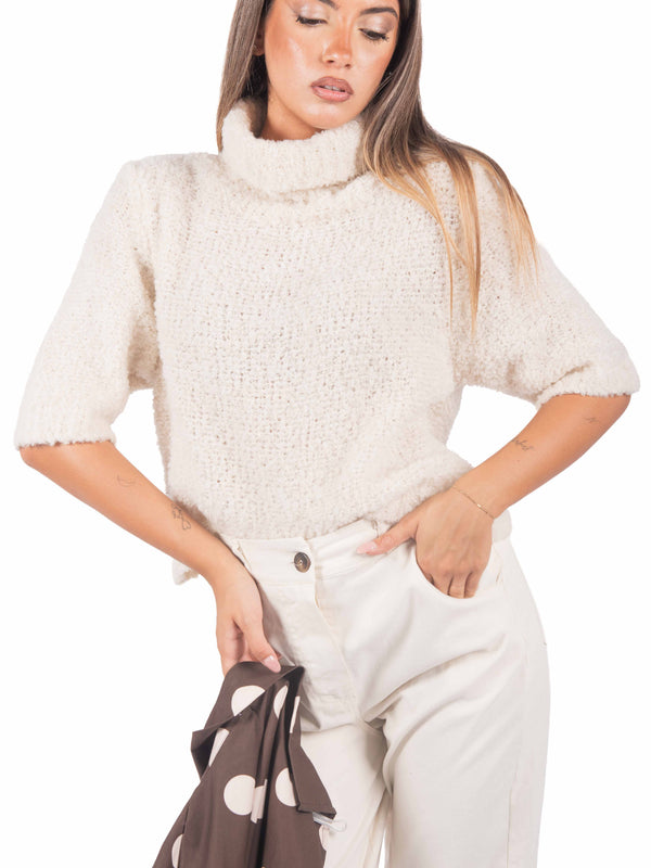Maglione Collo Alto in Maglia Bouclé Panna da donna Miss love