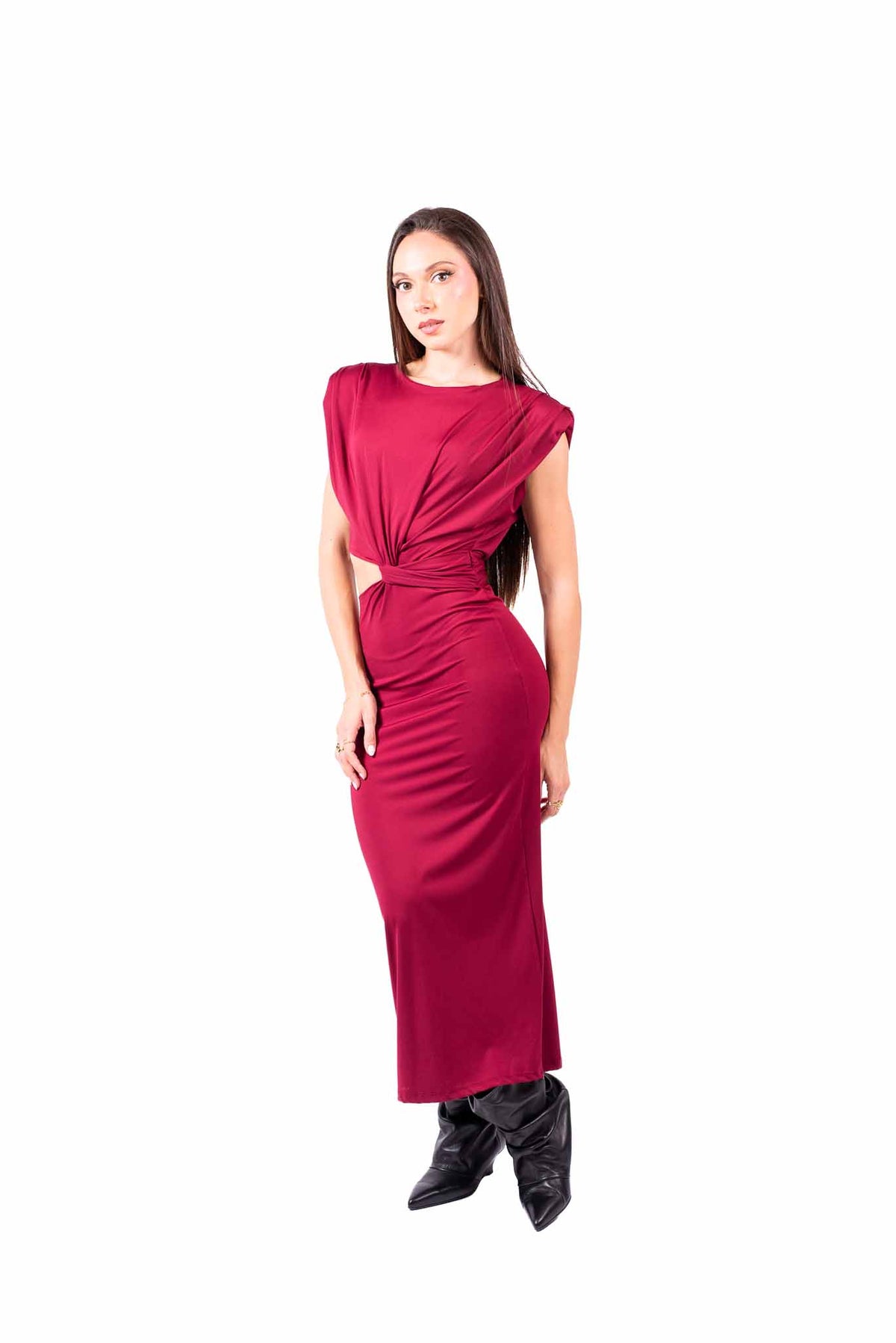 Abito Bordeaux Smanicato con Cut-Out donna Miss love - 1