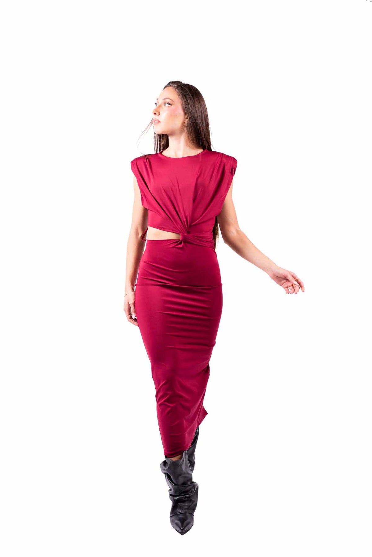 Abito Bordeaux Smanicato con Cut-Out donna Miss love - 5