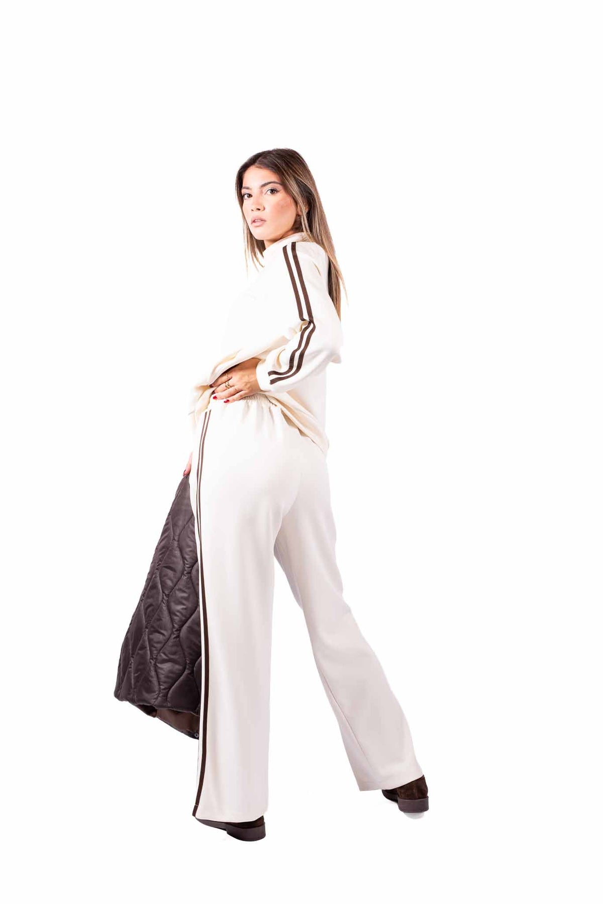 Giacca Felpa Panna con Bande donna Miss love - 4
