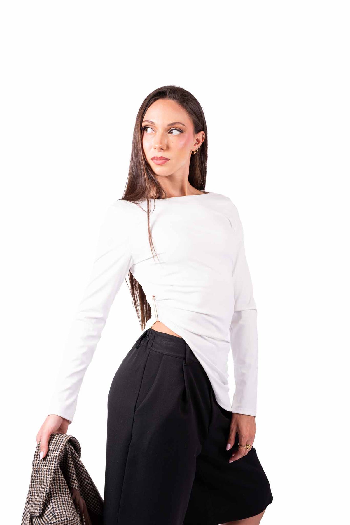 Maglia Bianca in Jersey con Drapeggio e Dettaglio Metallico donna Miss love - 1