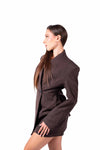 Giacca Cioccolato con Collo Coreano e Chiusura Asimmetrica donna Miss love - 2