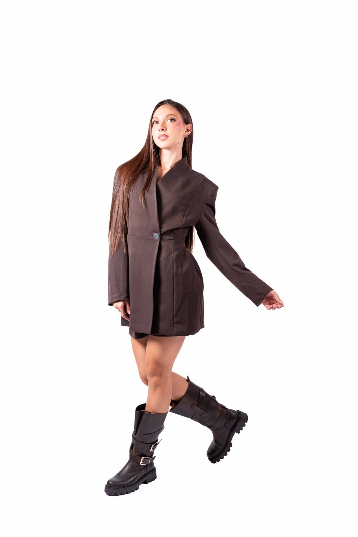 Giacca Cioccolato con Collo Coreano e Chiusura Asimmetrica donna Miss love - 6