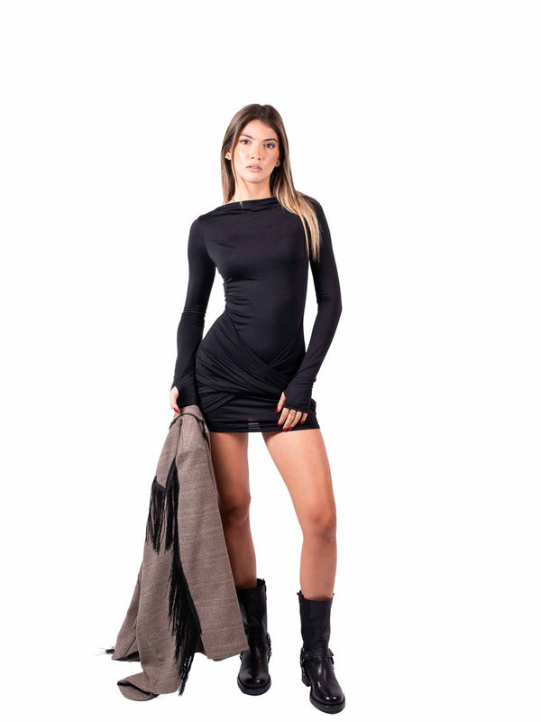 Abito Corto Nero con Drapeggio da donna Miss love