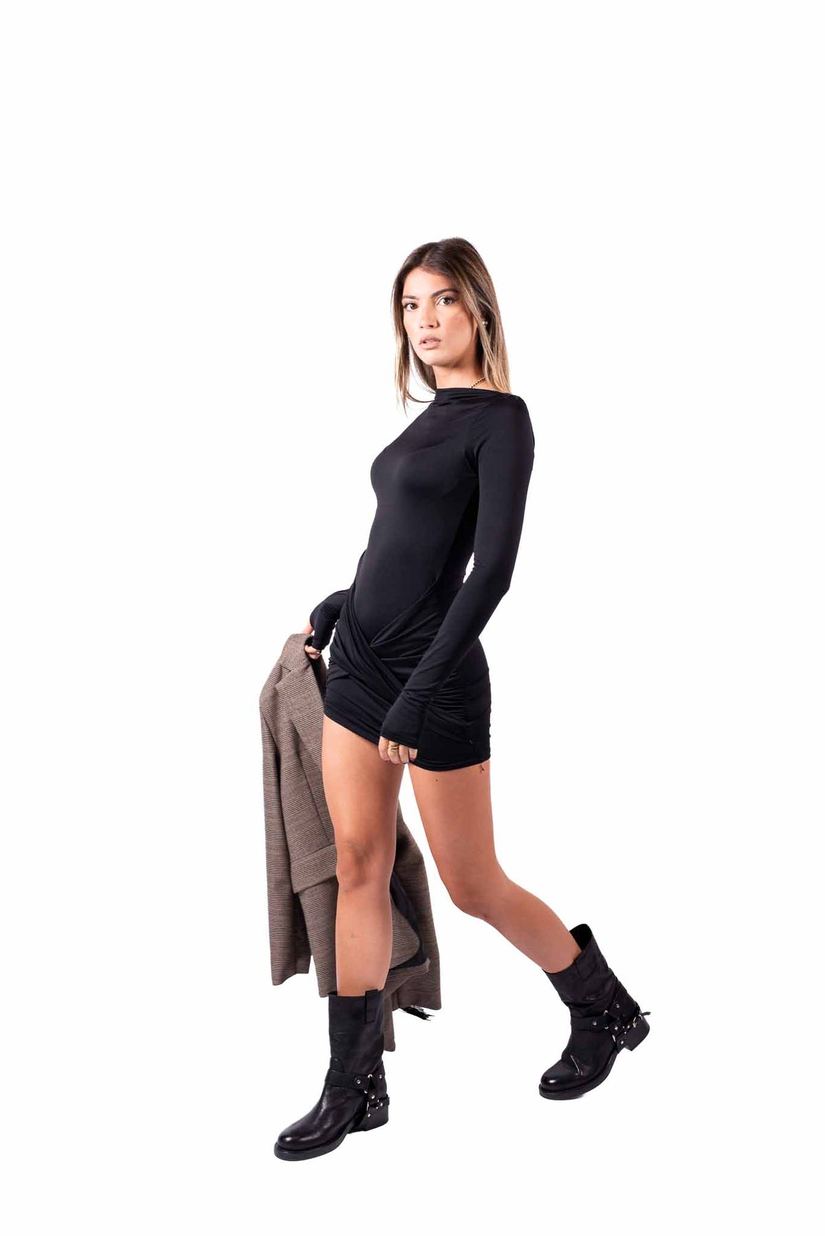 Abito Corto Nero con Drapeggio donna Miss love - 4