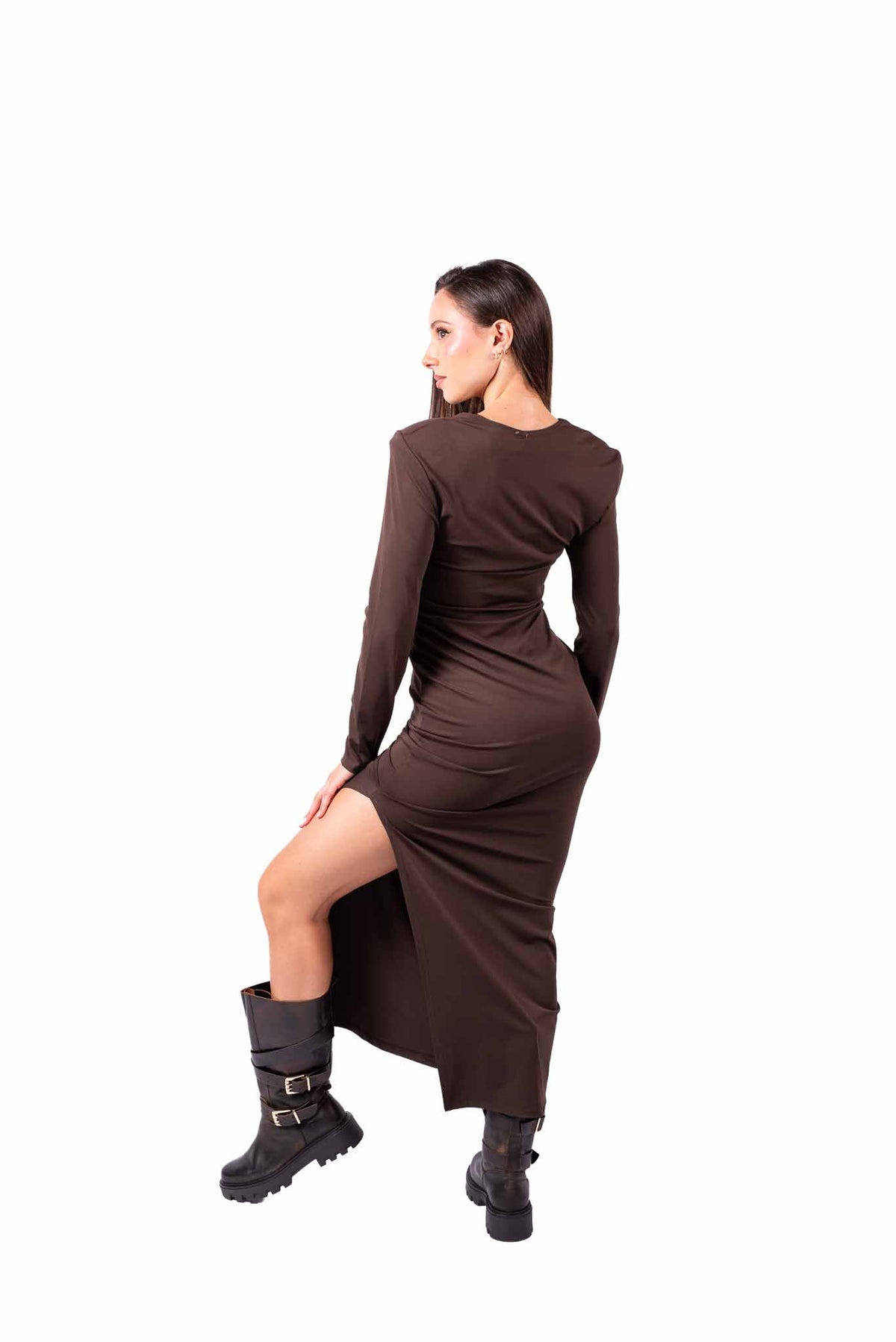 Abito Lungo Cioccolato con Scollo a U donna Miss love - 3