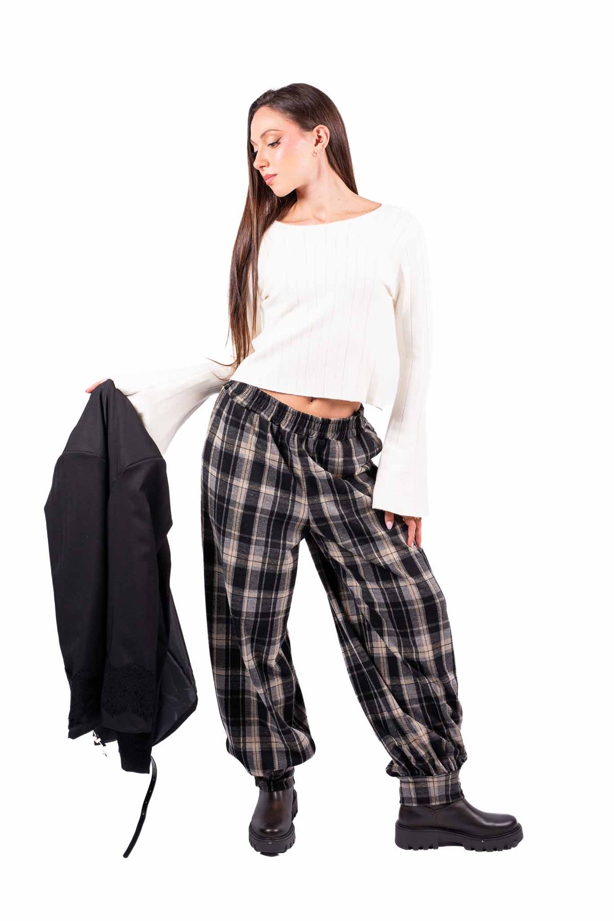 Pantaloni Barrel Fit a Quadri Tartan donna Miss love - 5