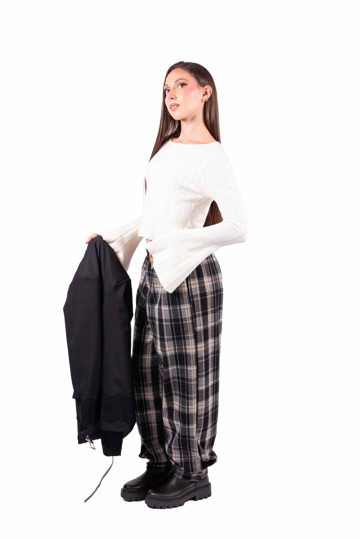 Maglia Panna a Costine con Maniche a Campana donna Miss love - 5