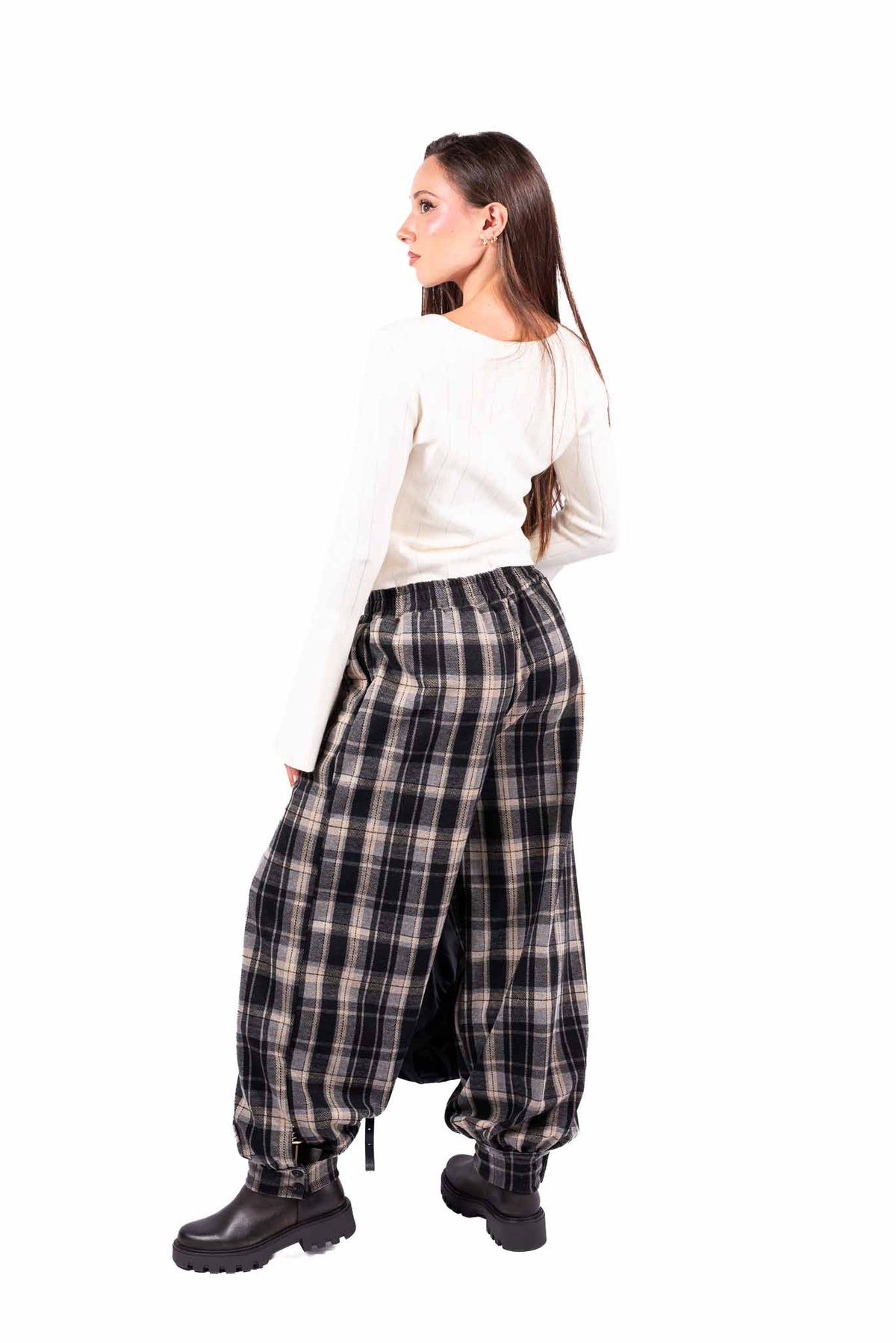 Pantaloni Barrel Fit a Quadri Tartan donna Miss love - 2